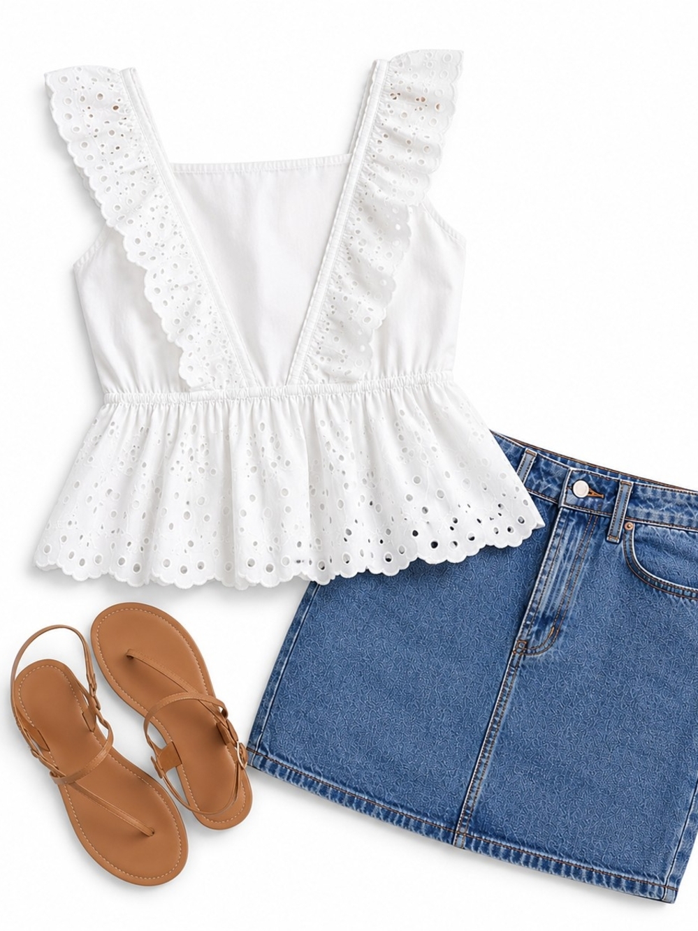 KOKO + MASON White Eyelet Ruffle Peplum Tank